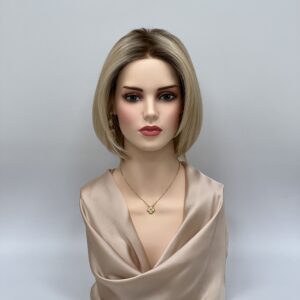 GLOWFIBER perukas Smėlinė blondinė su tamsiomis šaknimis 30cm