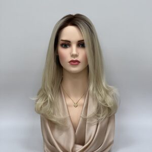 GLOWFIBER perukas Smėlinė blondinė su tamsiomis šaknimis 50cm